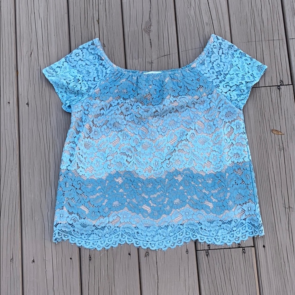 Blue 2-tone lace top, size S